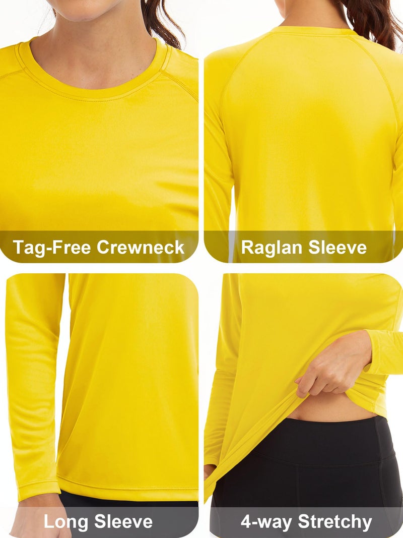 MAGCOMSEN Long Sleeve Running Shirts for Women SPF Swim Shirts for Women UV Shirts Quick Dry Shirts for Women Rash Guard Shirts for Women UPF 50+ Yellow - Image 4